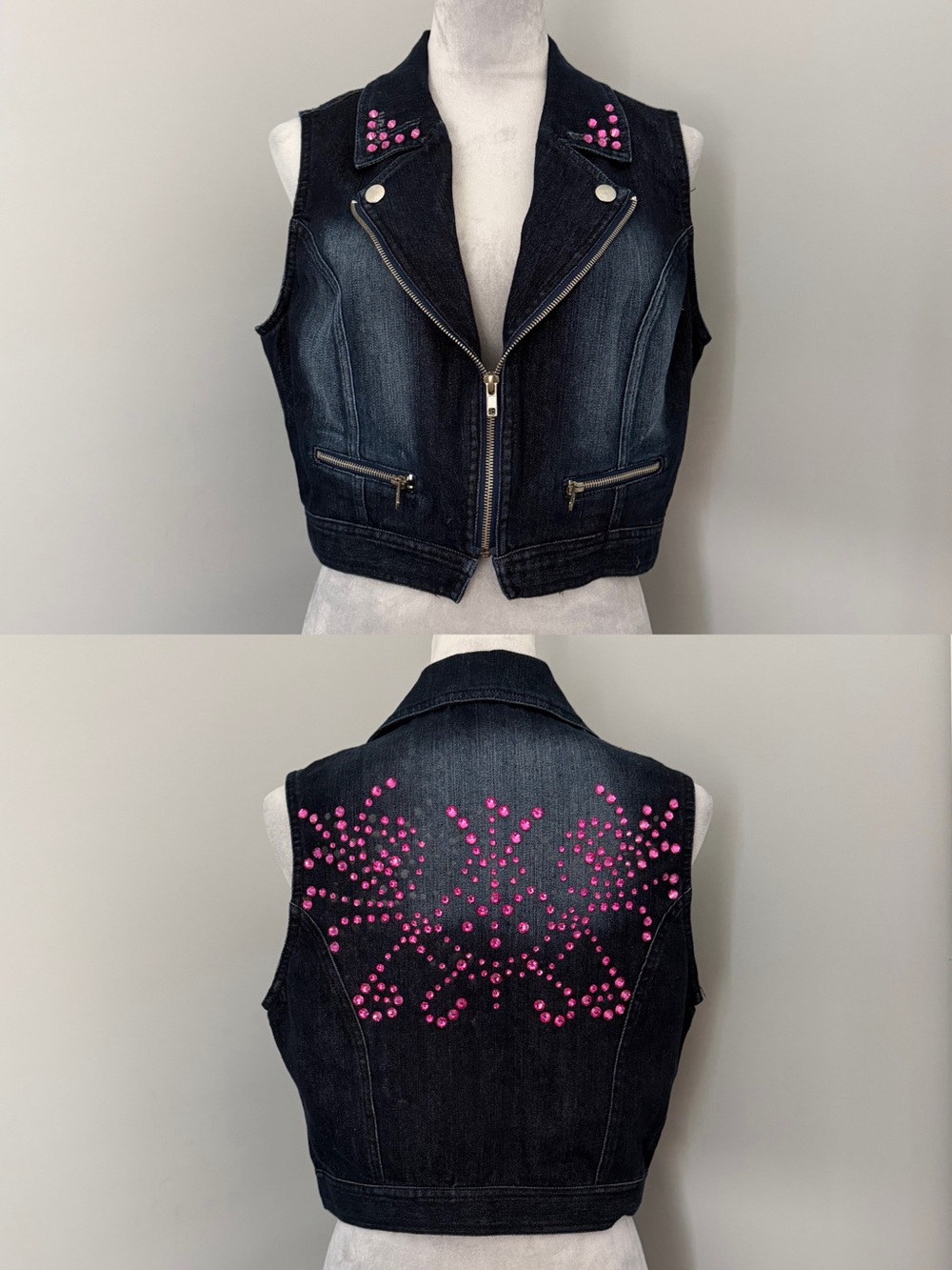 Urban Groove Y2K Pink Rhinestone Denim Vest